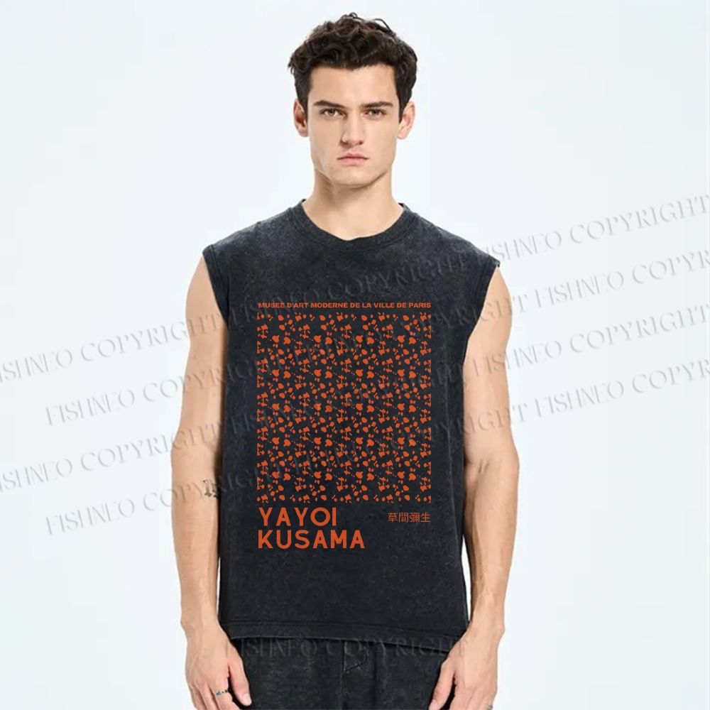 Unisex Yayoi Kusama Dots Graffiti Printed Washed Tank Top