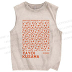 Unisex Yayoi Kusama Dots Graffiti Printed Washed Tank Top
