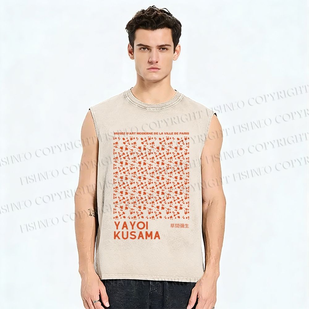 Unisex Yayoi Kusama Dots Graffiti Printed Washed Tank Top