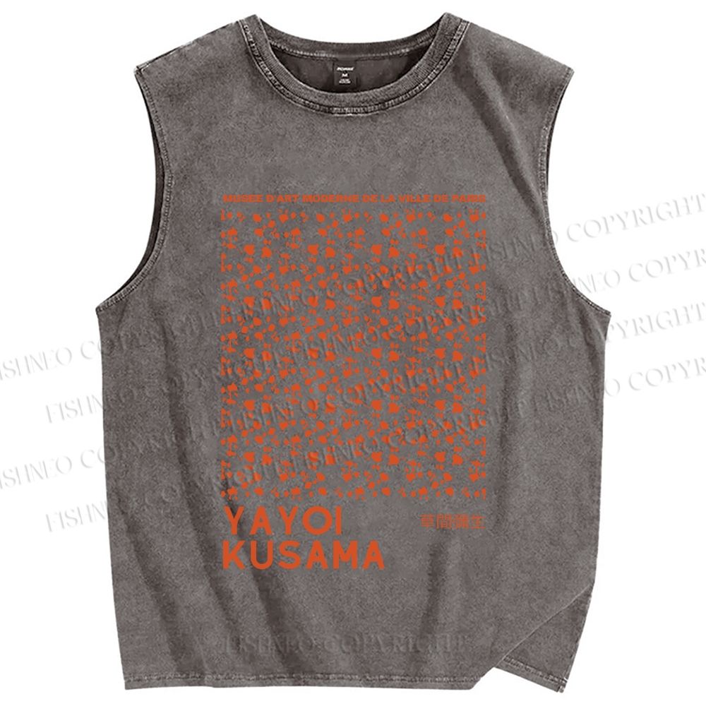 Unisex Yayoi Kusama Dots Graffiti Printed Washed Tank Top