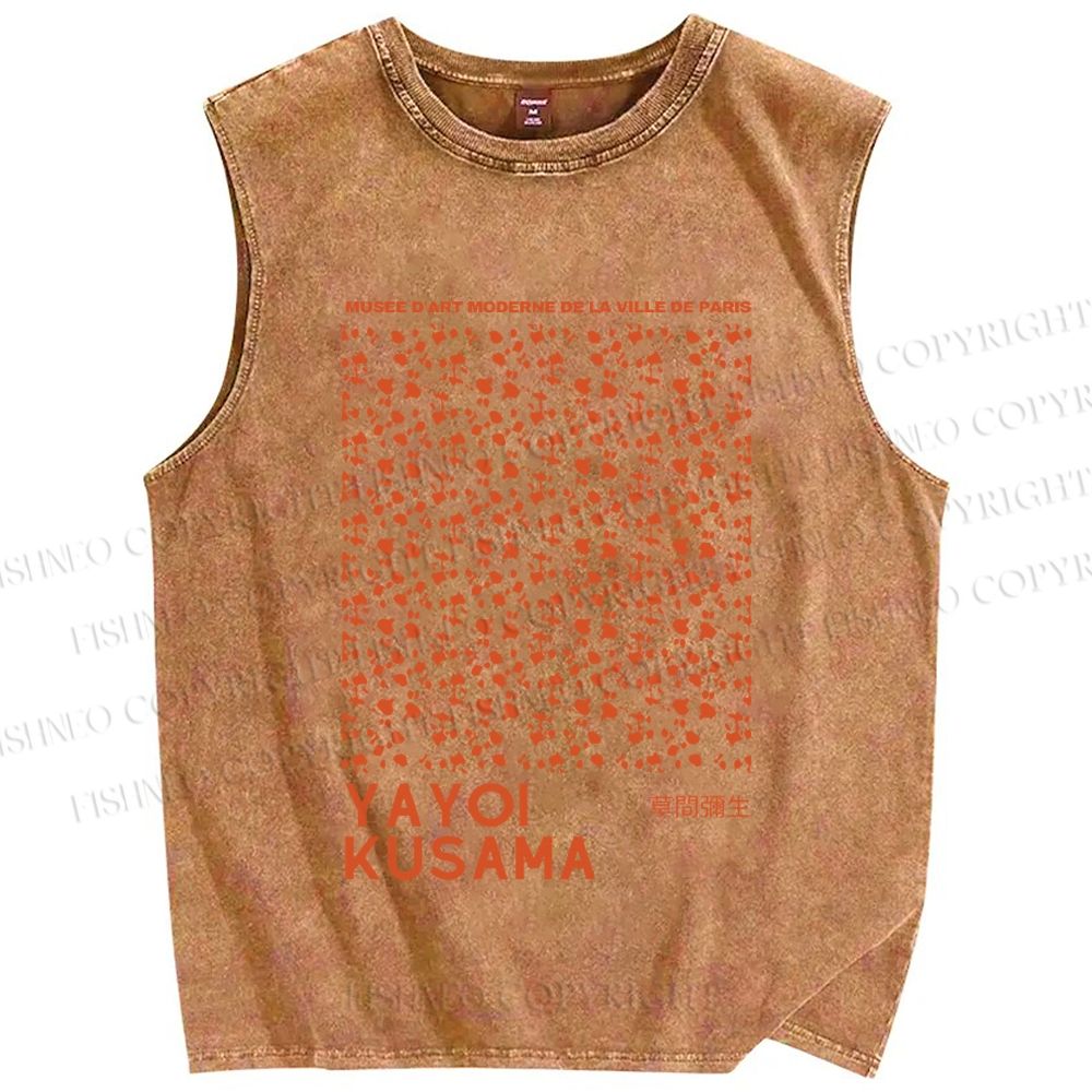 Unisex Yayoi Kusama Dots Graffiti Printed Washed Tank Top