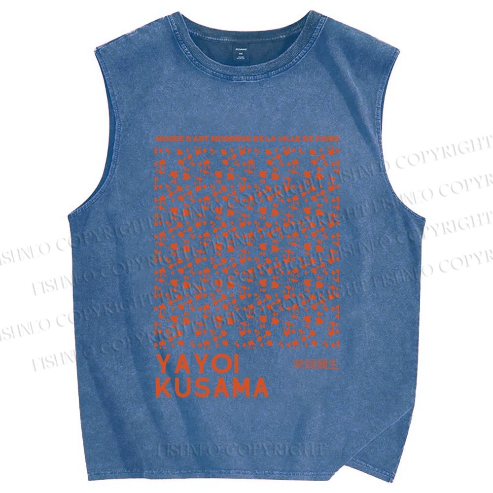 Unisex Yayoi Kusama Dots Graffiti Printed Washed Tank Top