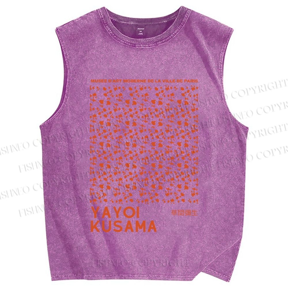 Unisex Yayoi Kusama Dots Graffiti Printed Washed Tank Top