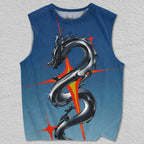 Unisex Sliver Dragon in Sky Printed Tank Top