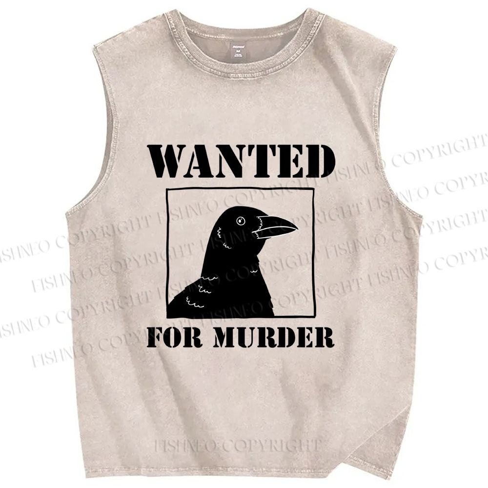 Unisex Wanted For Murder Crow Printed Washed Tank Top