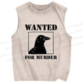 Unisex Wanted For Murder Crow Printed Washed Tank Top