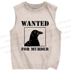 Unisex Wanted For Murder Crow Printed Washed Tank Top
