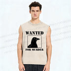 Unisex Wanted For Murder Crow Printed Washed Tank Top