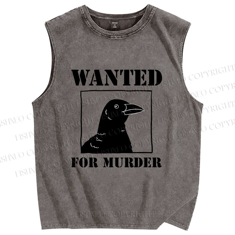 Unisex Wanted For Murder Crow Printed Washed Tank Top