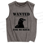 Unisex Wanted For Murder Crow Printed Washed Tank Top