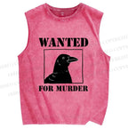 Unisex Wanted For Murder Crow Printed Washed Tank Top
