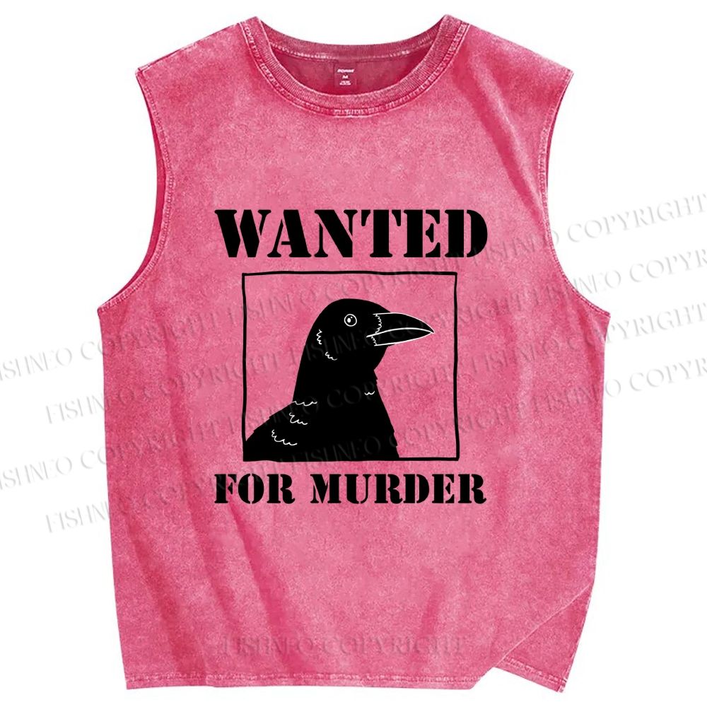 Unisex Wanted For Murder Crow Printed Washed Tank Top