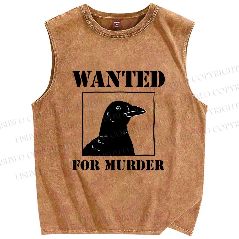 Unisex Wanted For Murder Crow Printed Washed Tank Top