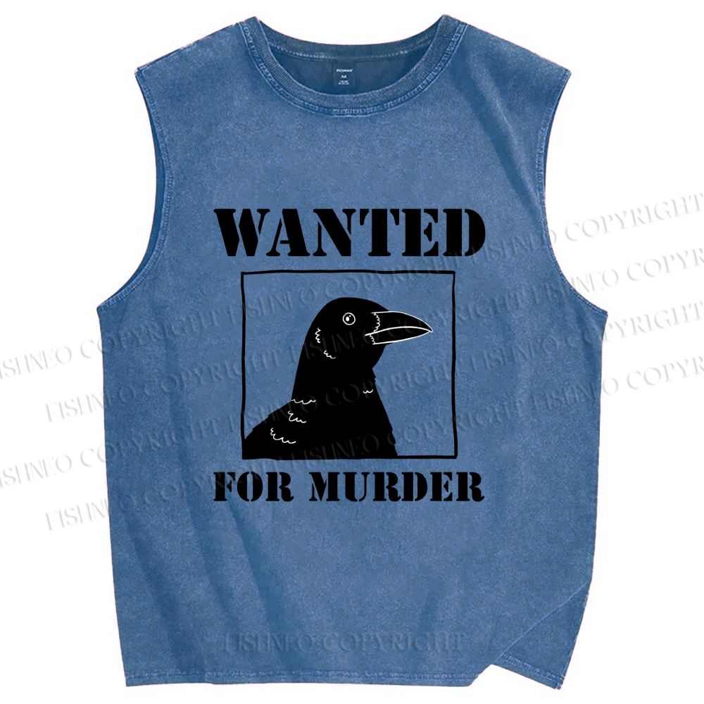Unisex Wanted For Murder Crow Printed Washed Tank Top