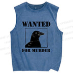 Unisex Wanted For Murder Crow Printed Washed Tank Top