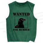 Unisex Wanted For Murder Crow Printed Washed Tank Top