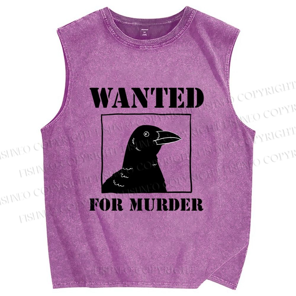 Unisex Wanted For Murder Crow Printed Washed Tank Top