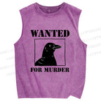 Unisex Wanted For Murder Crow Printed Washed Tank Top