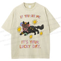 Unisex Lucky Cat Printed Washed Tee