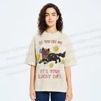 Unisex Lucky Cat Printed Washed Tee