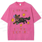 Unisex Lucky Cat Printed Washed Tee