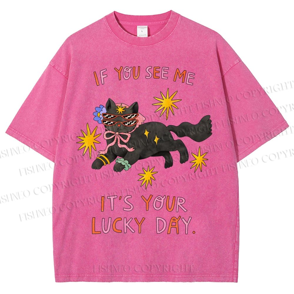 Unisex Lucky Cat Printed Washed Tee