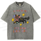 Unisex Lucky Cat Printed Washed Tee
