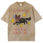 Unisex Lucky Cat Printed Washed Tee