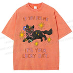 Unisex Lucky Cat Printed Washed Tee
