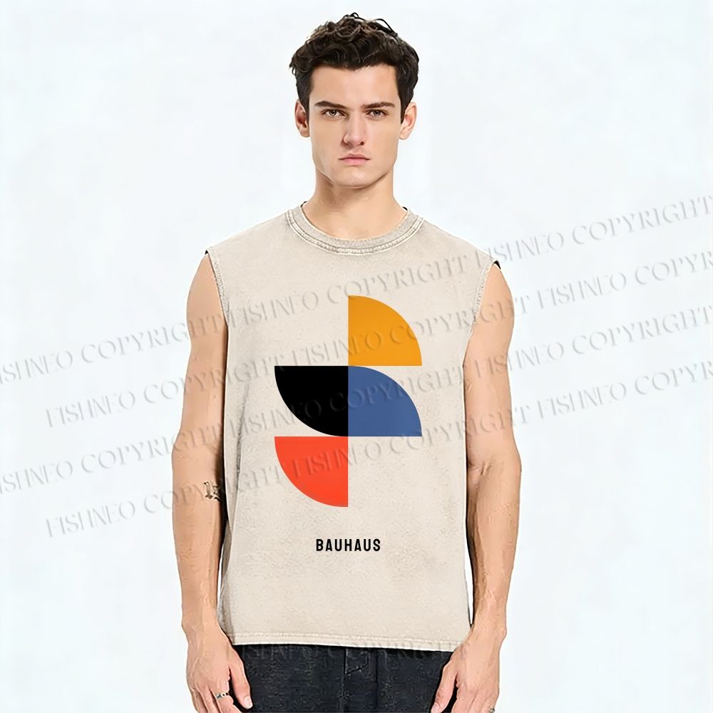 Unisex Bauhaus Geometry Printed Washed Tank Top