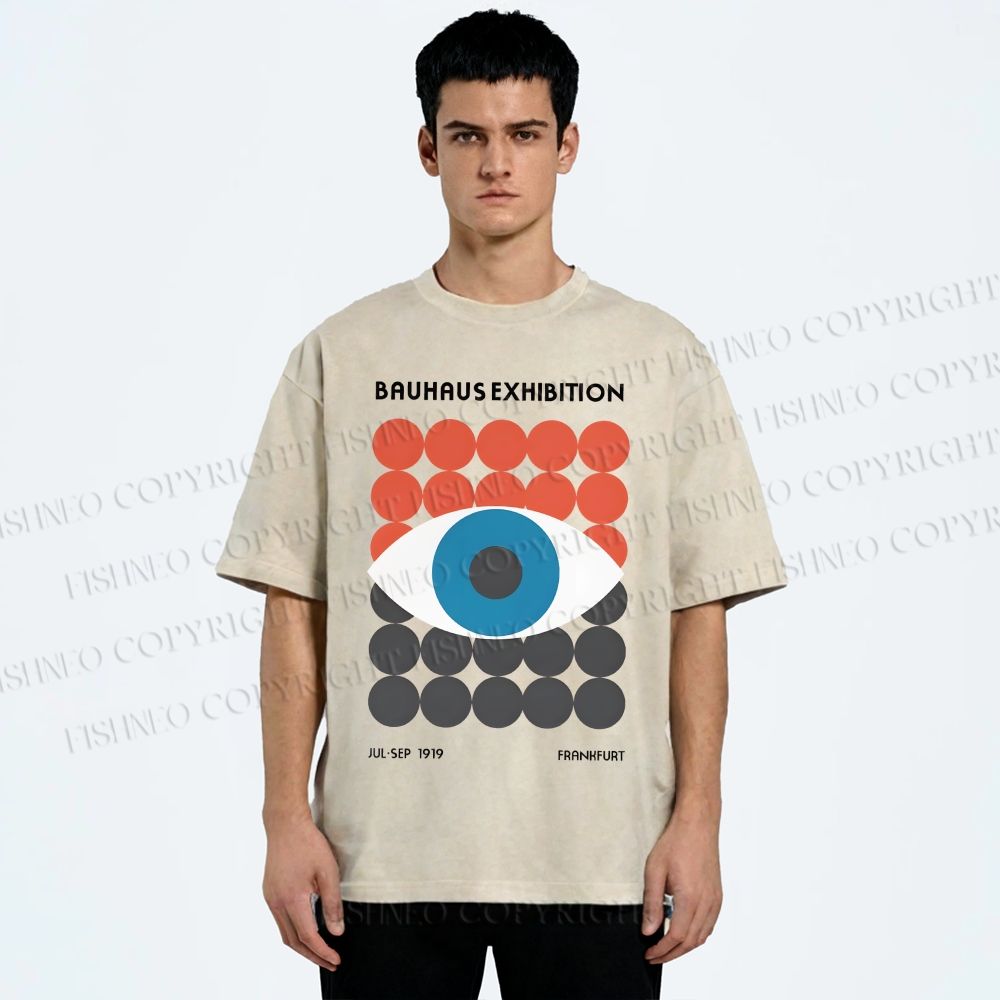 Unisex Bauhaus Geometric Eyes Printed Washed Tee