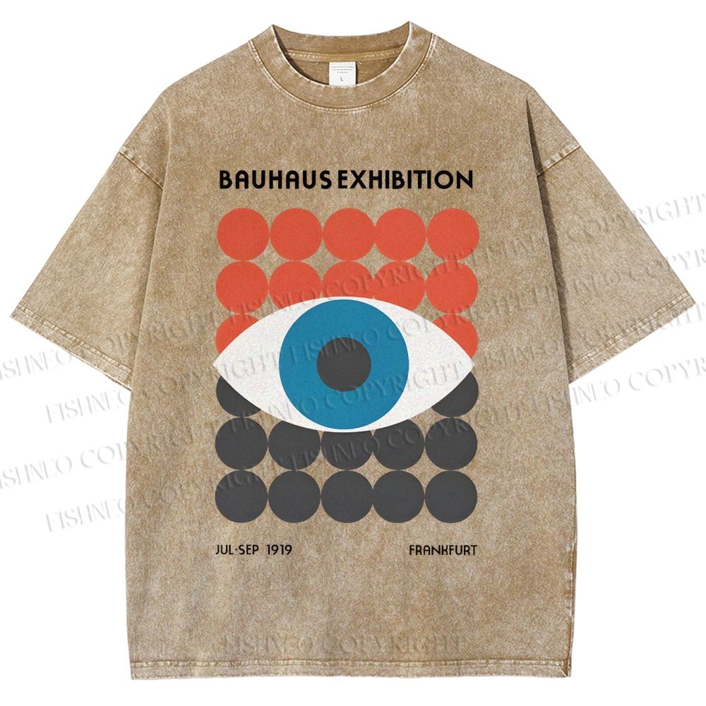 Unisex Bauhaus Geometric Eyes Printed Washed Tee