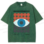 Unisex Bauhaus Geometric Eyes Printed Washed Tee