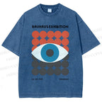 Unisex Bauhaus Geometric Eyes Printed Washed Tee