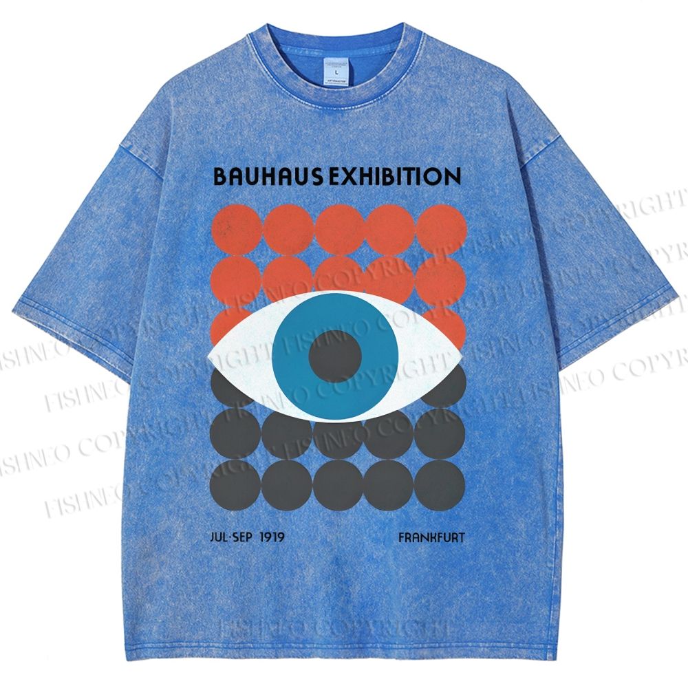 Unisex Bauhaus Geometric Eyes Printed Washed Tee
