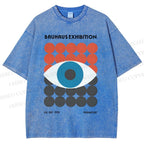 Unisex Bauhaus Geometric Eyes Printed Washed Tee