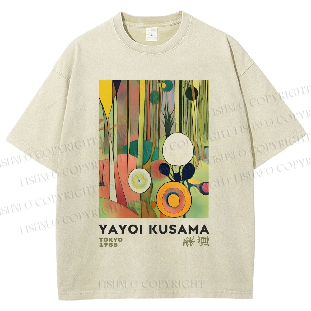 Unisex Yayoi Kusama Abstract Art Printed Washed Tee