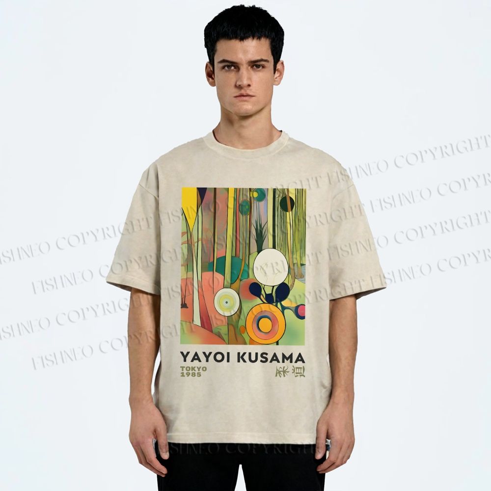 Unisex Yayoi Kusama Abstract Art Printed Washed Tee