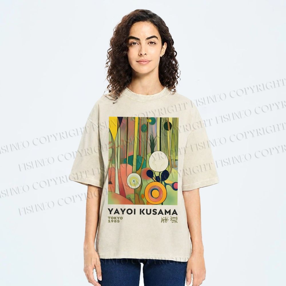 Unisex Yayoi Kusama Abstract Art Printed Washed Tee