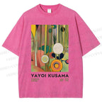 Unisex Yayoi Kusama Abstract Art Printed Washed Tee