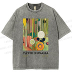 Unisex Yayoi Kusama Abstract Art Printed Washed Tee