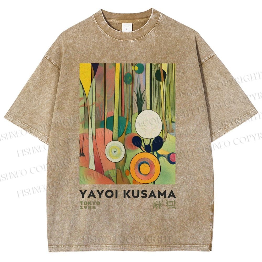 Unisex Yayoi Kusama Abstract Art Printed Washed Tee