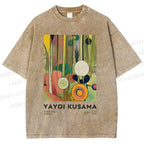 Unisex Yayoi Kusama Abstract Art Printed Washed Tee