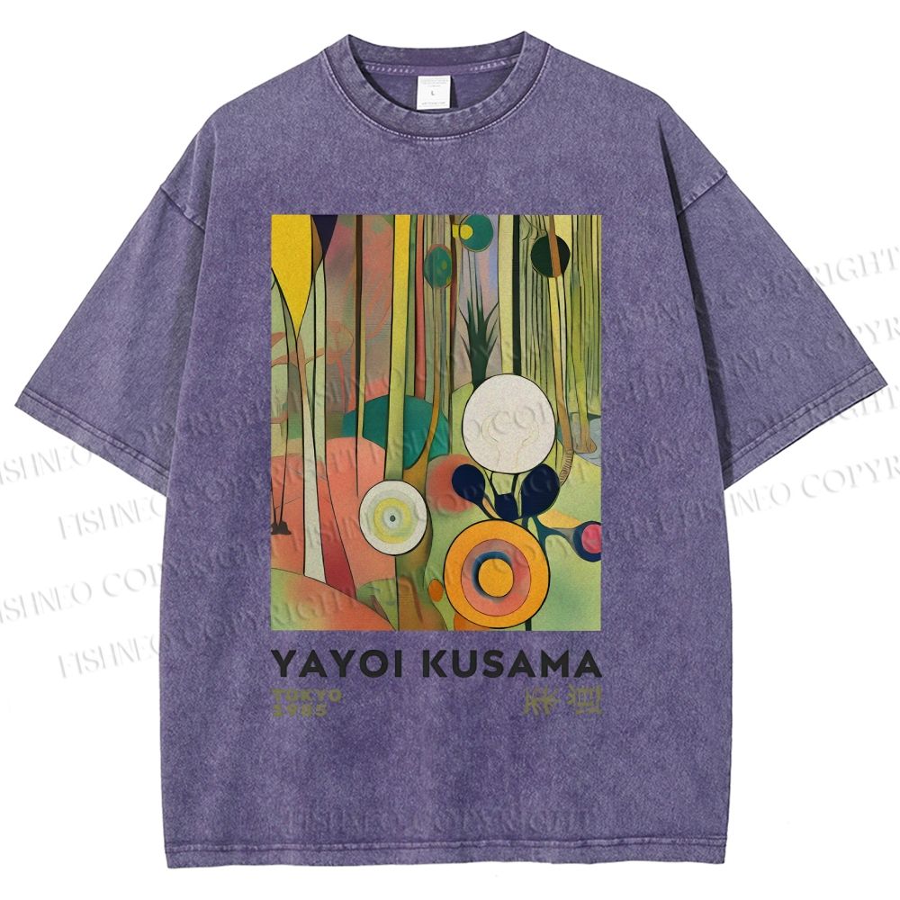 Unisex Yayoi Kusama Abstract Art Printed Washed Tee