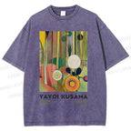 Unisex Yayoi Kusama Abstract Art Printed Washed Tee