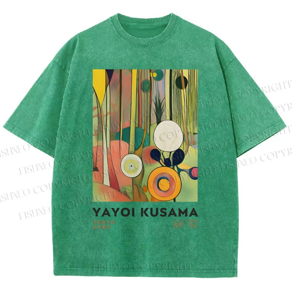 Unisex Yayoi Kusama Abstract Art Printed Washed Tee