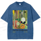 Unisex Yayoi Kusama Abstract Art Printed Washed Tee