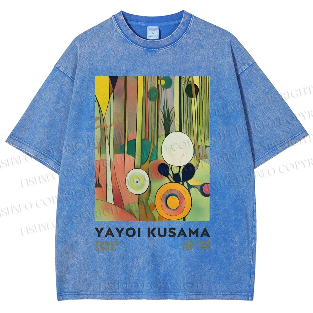 Unisex Yayoi Kusama Abstract Art Printed Washed Tee