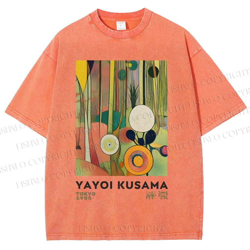 Unisex Yayoi Kusama Abstract Art Printed Washed Tee