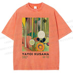 Unisex Yayoi Kusama Abstract Art Printed Washed Tee